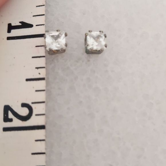Princess Cut Faux Diamond Stud Earrings - Picture 4 of 6